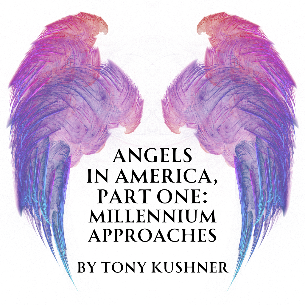 Purple wings surrounding the title of the play