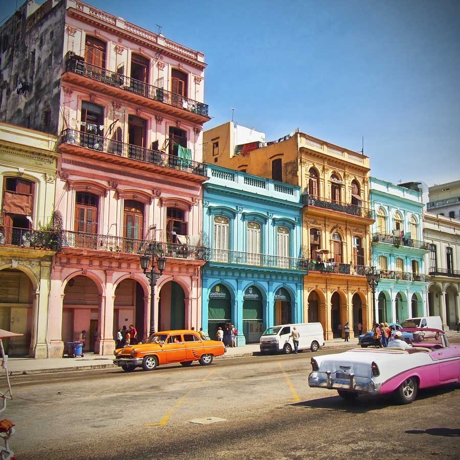 Street image of Cuba showing its architecture.