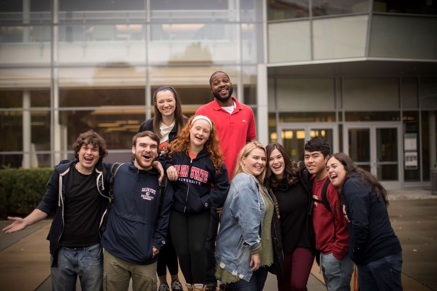 Diverse students in front of the Berry Library