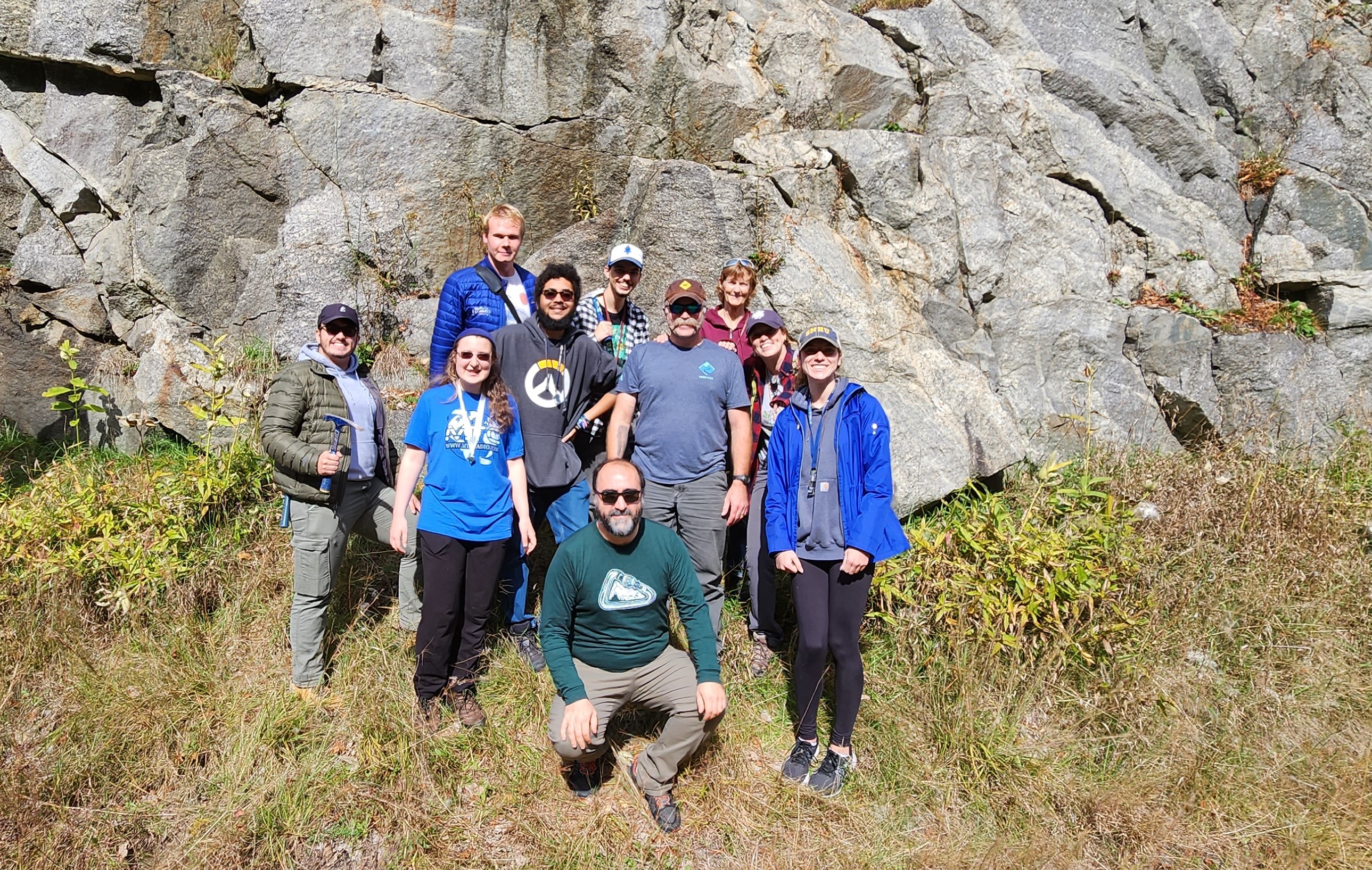 Viking Geologists in front a rock exposure in New Hampshire