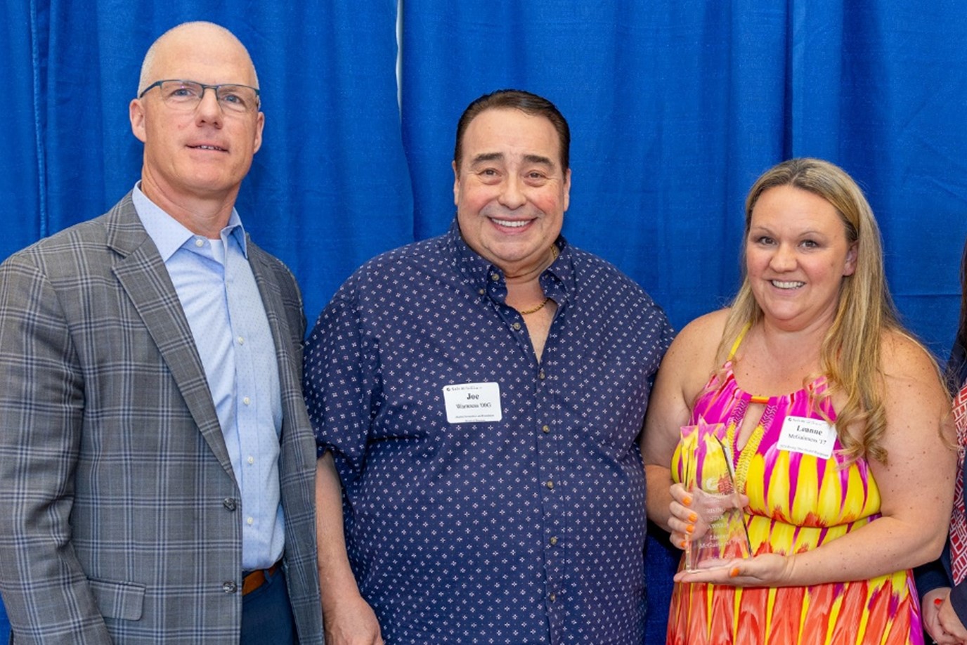 Pictured above: President John D. Keenan; Joseph M. Wamness '00G, past board member, Salem State University Alumni Association and Foundation; and Leanne McGuinness ’17