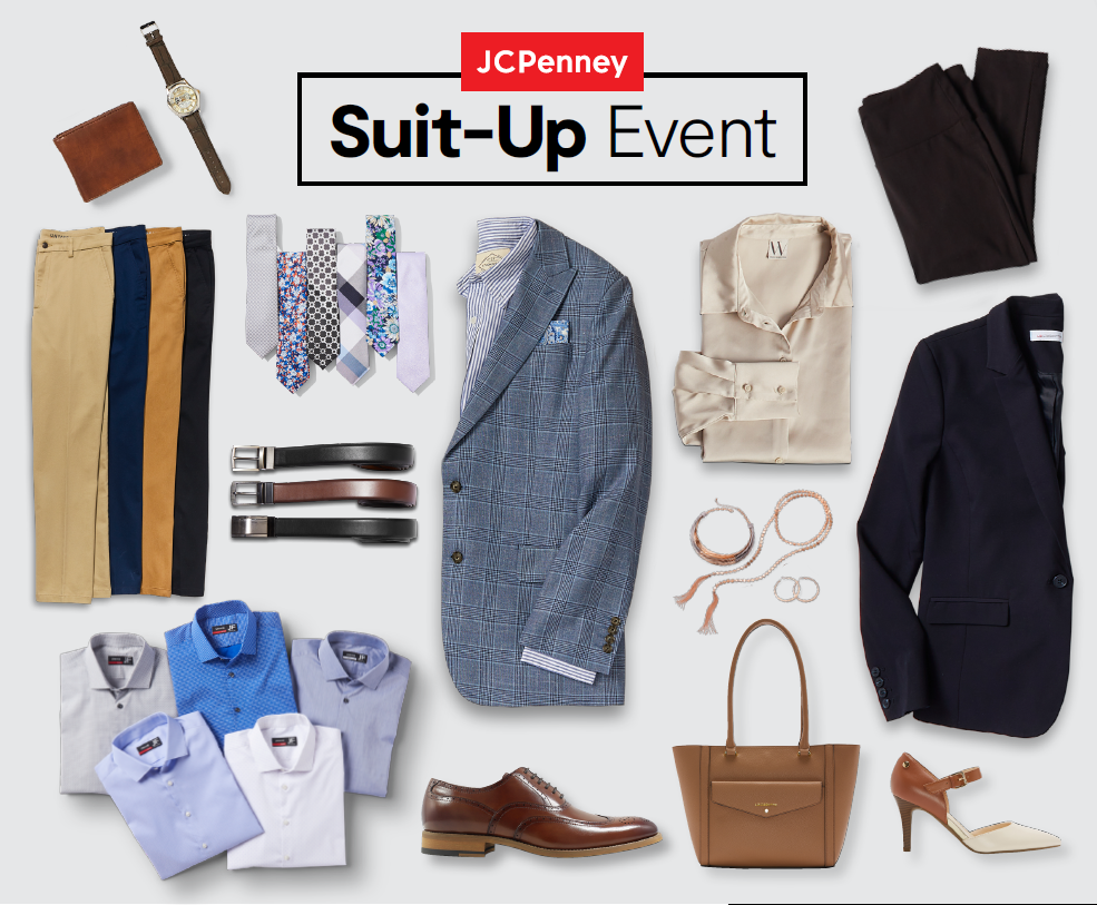 JCPenney Suit Up Event Logo and clothing items