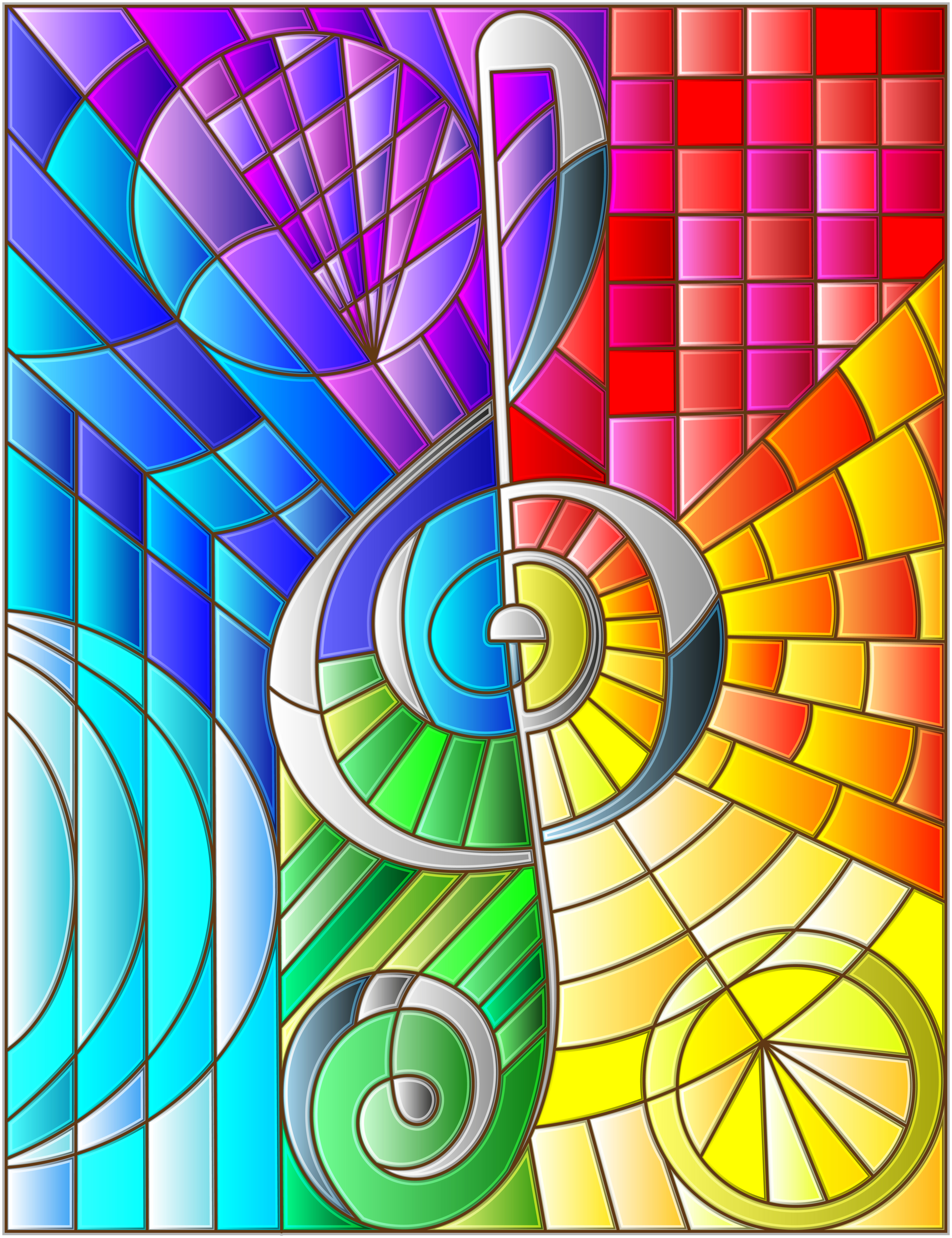 Treble clef on rainbow mosaic