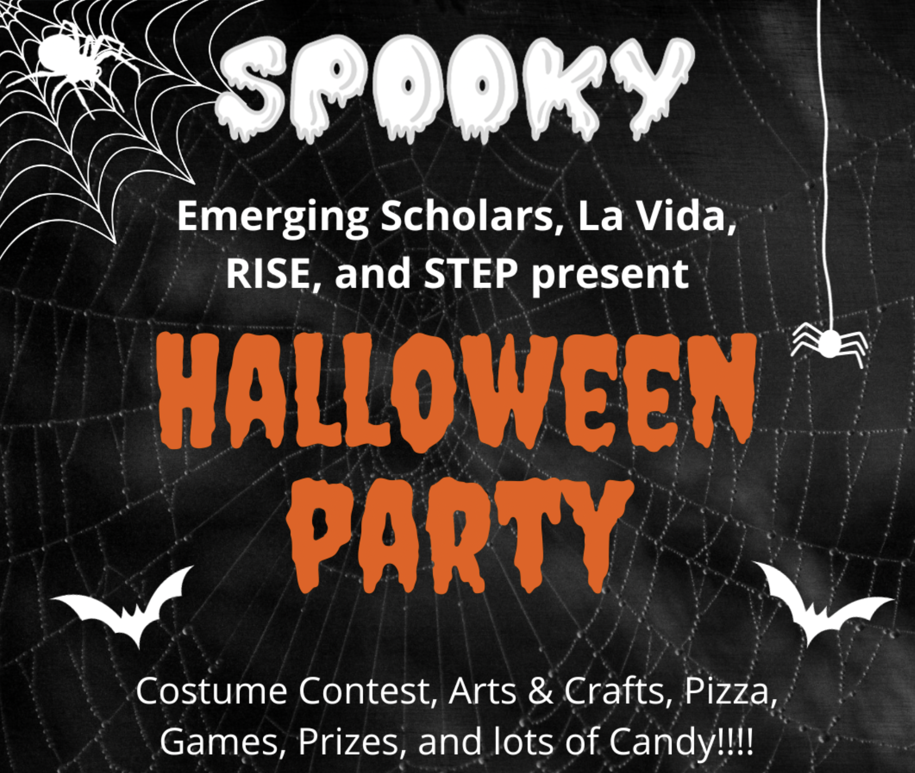 Spooky Halloween Party poster with cobwebs, spiders and bats. Costume Contest, …