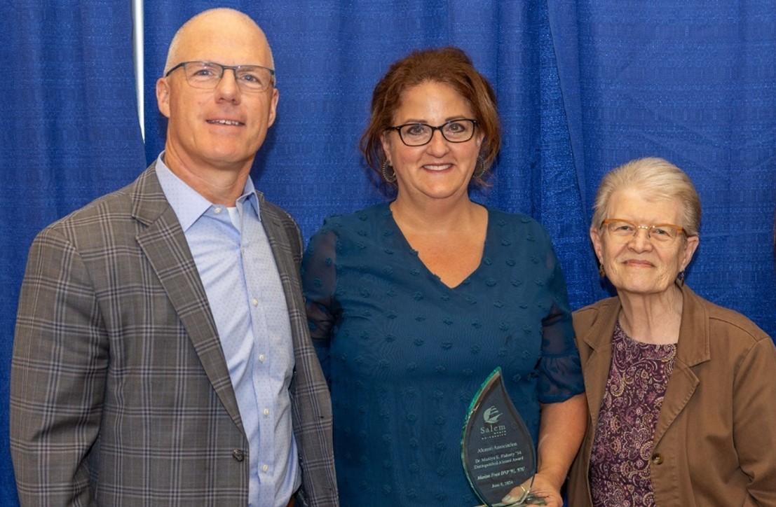 Pictured above: President John D. Keenan; Marion Frost DNP ’91, ’97G; and Kathleen L. Skrabut, board member emerita, Salem State University Alumni Association and Foundation