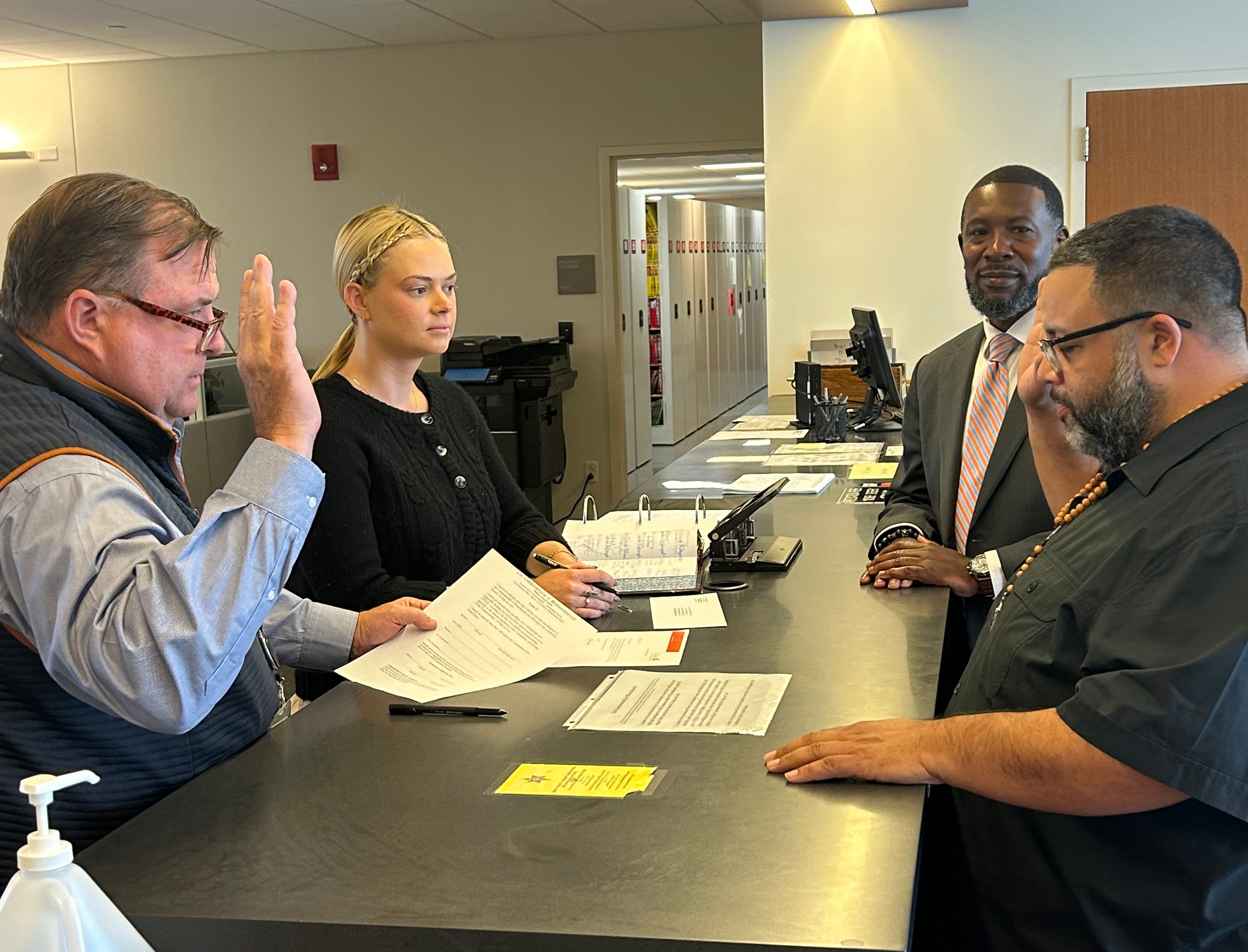 Angel Garcia is sworn in as a student member of the Salem State University Board of Trustees in Salem Superior Court Thursday, Sept. 12.