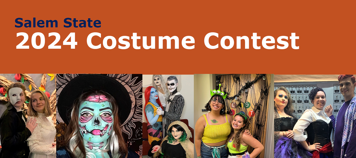 Salem State 2024 Costume Contest with photos of students in various costumes