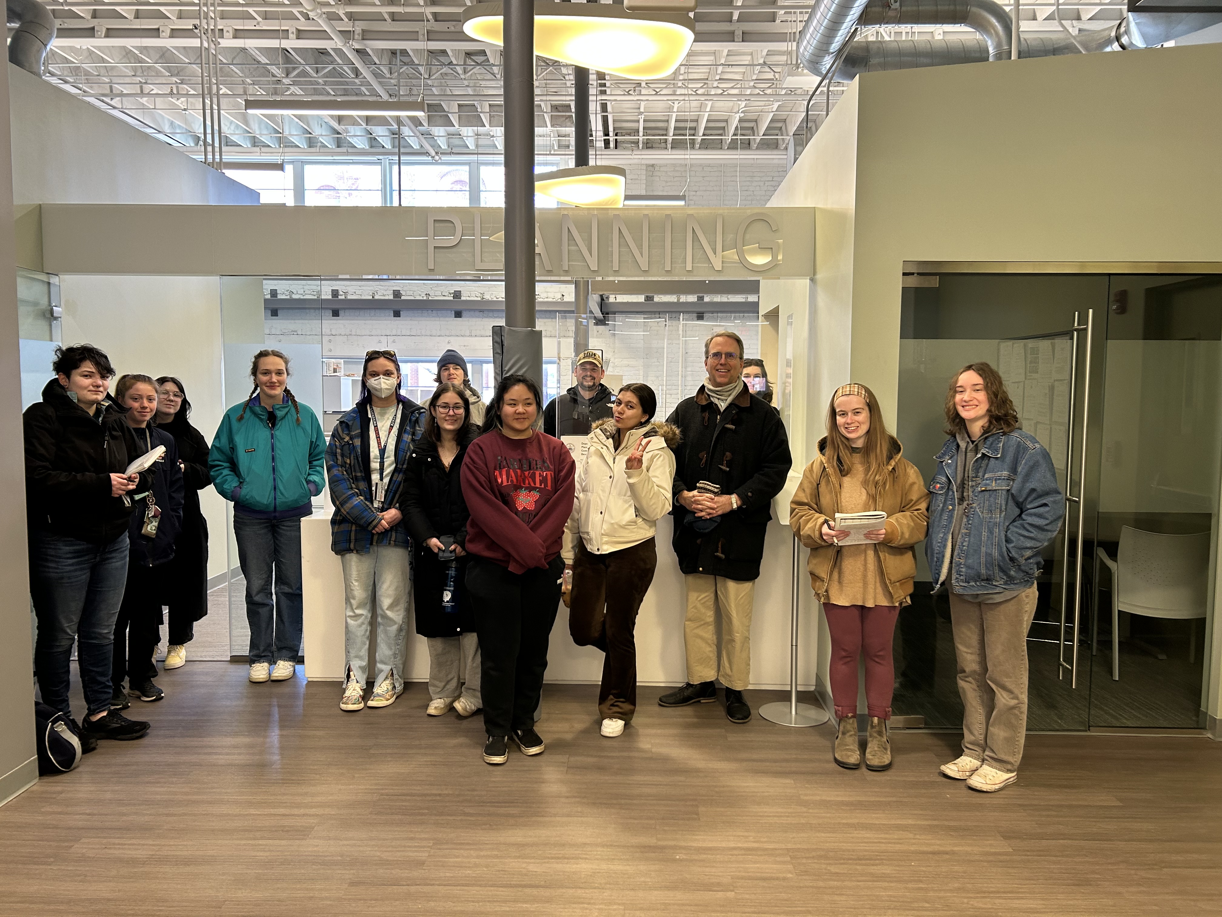 Geography and sustainability students with Salem City Planner Tom Daniels