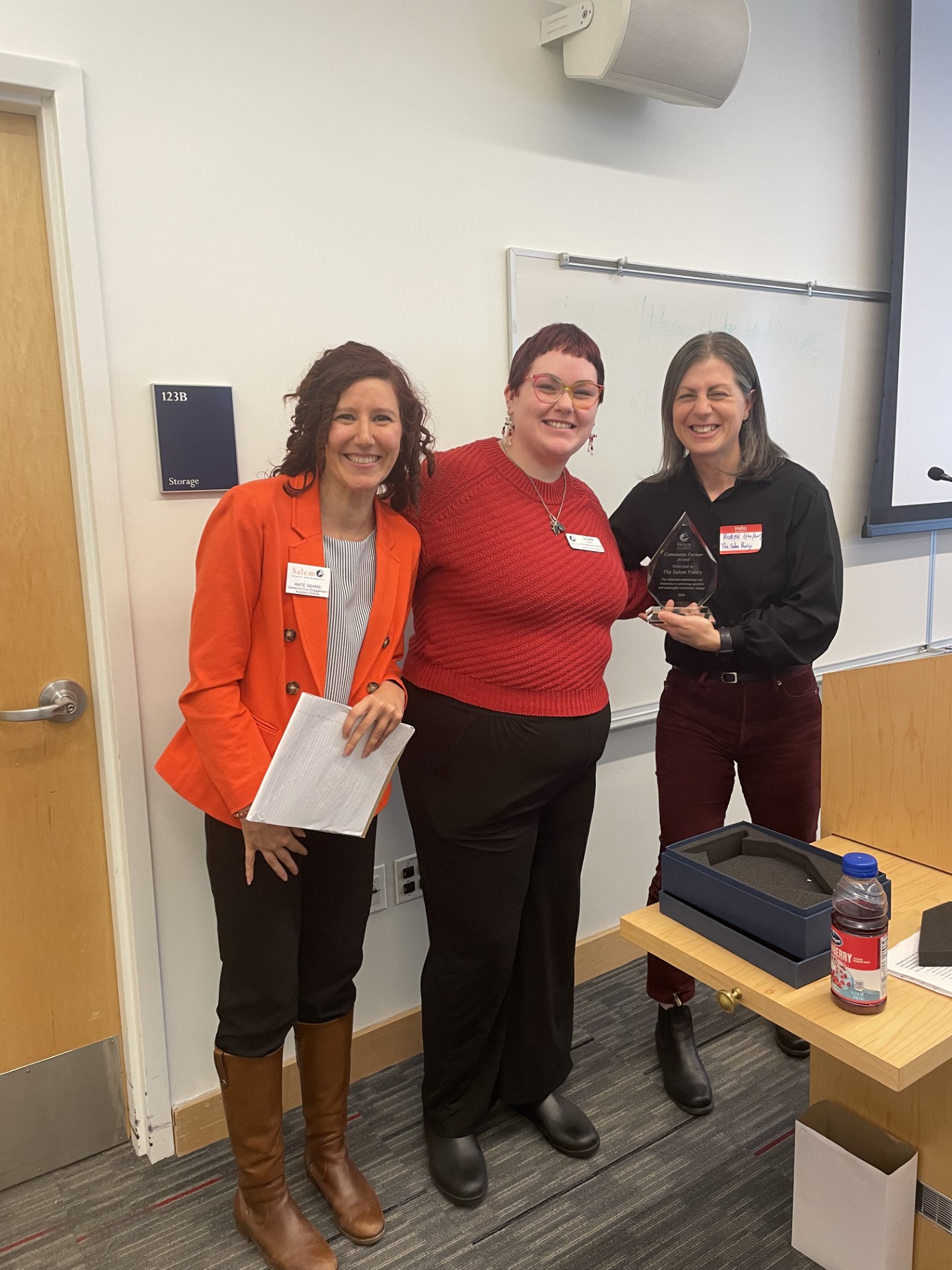 Salem State University recently awarded the Community Partner Award to The Salem Pantry for their partnership and work addressing food insecurity in the community. Pictured from left: Katelyn Adams, assistant director of Salem State’s Center for Civi