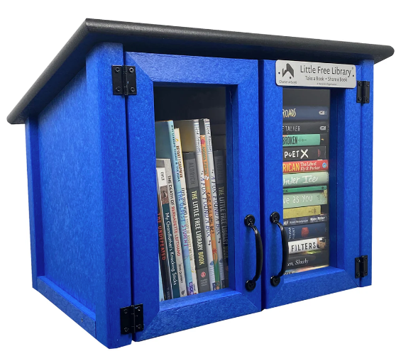 A blue box with books in it