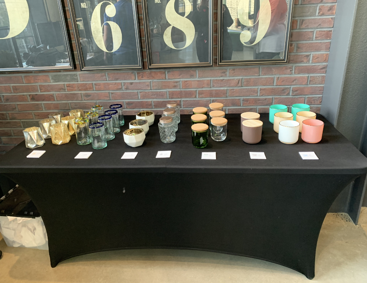 Variety of colored jars on a table