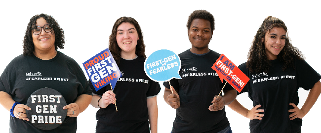 first generation students holding signs