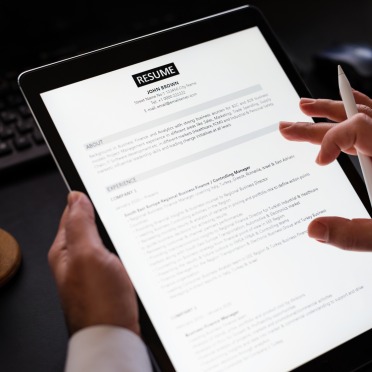 A resume displaying on an ipad