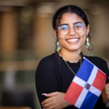 Student with flag 