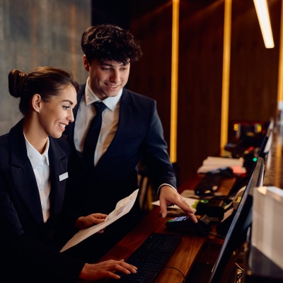 Hotel staff at the front desk