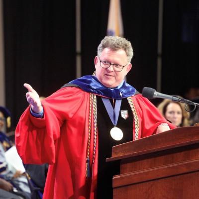 Provost David Silva during Salem State Commencement