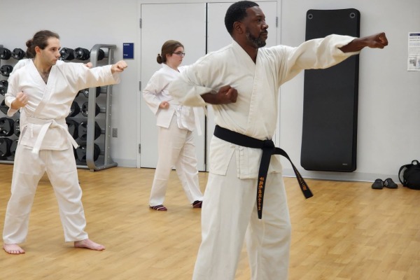 Dean Shawn Newton leads a karate class