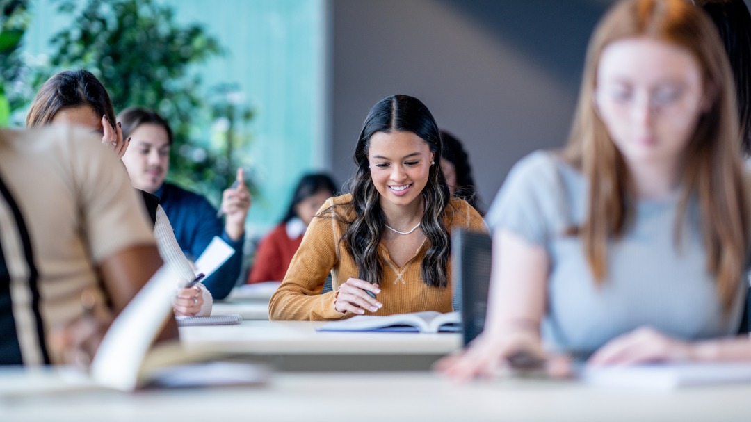 Graduate student in a classroom