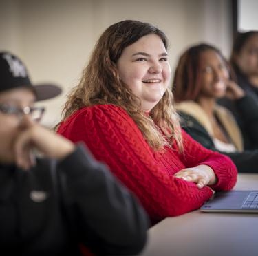 Student in red sweater