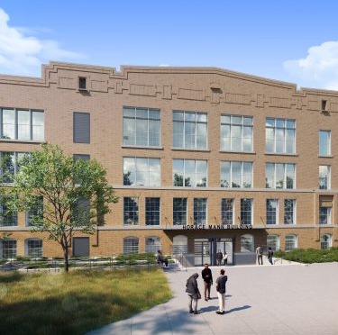 Rendering of the new entrance of the Horace Mann building